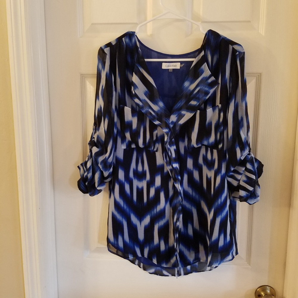 Calvin Klein blue,  black and white blouse